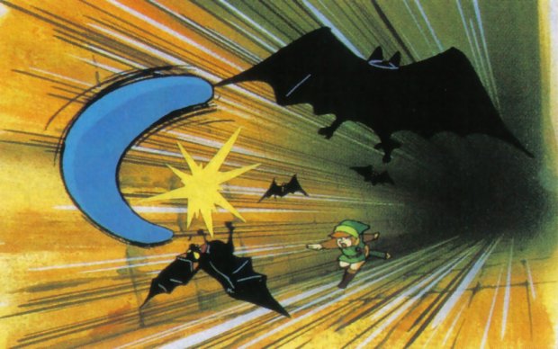 Link fights off Keese with the magical boomerang